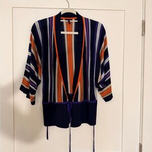 Escada Sport Striped Knit Cardigan in Navy, Orange, Purple